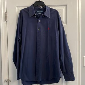Ralph Lauren button down navy blue dress shirt